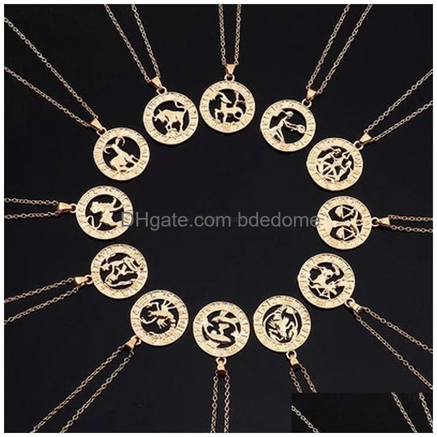 12 zodiac sign necklace coin gld chain aries taurus pendants charm star sign choker astrology necklaces for women fashion jewelry will and