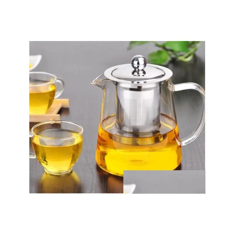 550ml clear heat resistant glass tea pot kettle with infuser filter tea jar home office tea coffee tools 24 up