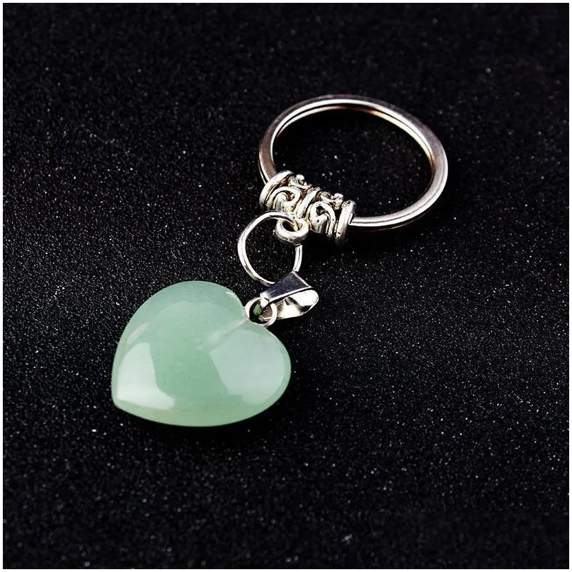 natural stone quartz heart shape pendants key rings for women girls gift fashion jewelry accessories