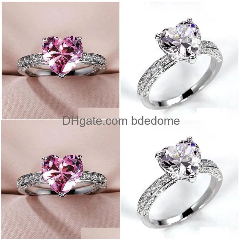 love crystal heart zircon rings band finger for women copper ring girl friend vanlentine`s gift fashion jewelry will and sandy