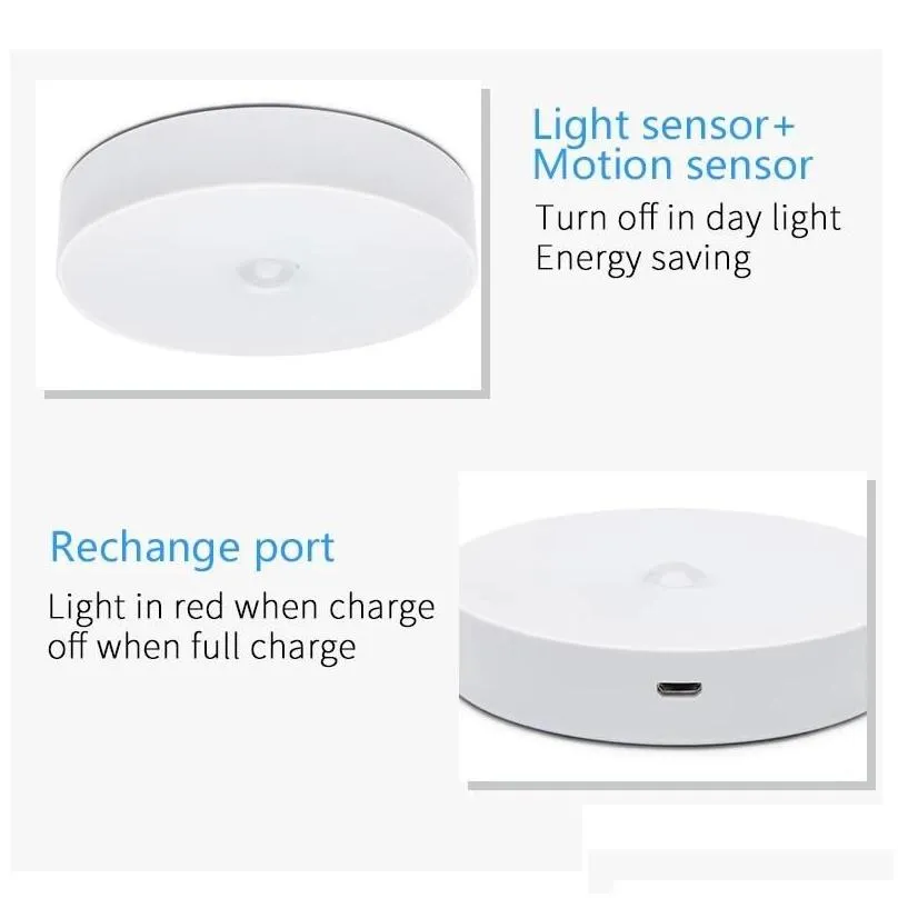 6 LED PIR Motion Sensor Night Light Auto On/Off for Bedroom Stairs Cabinet Wardrobe Wireless USB Rechargeable Wall Lamp