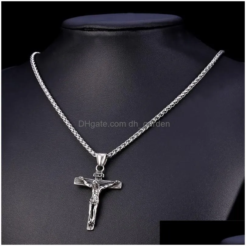 mens stainless steel cross necklace gold silver jesus pendant necklaces fashion hip hop jewelry