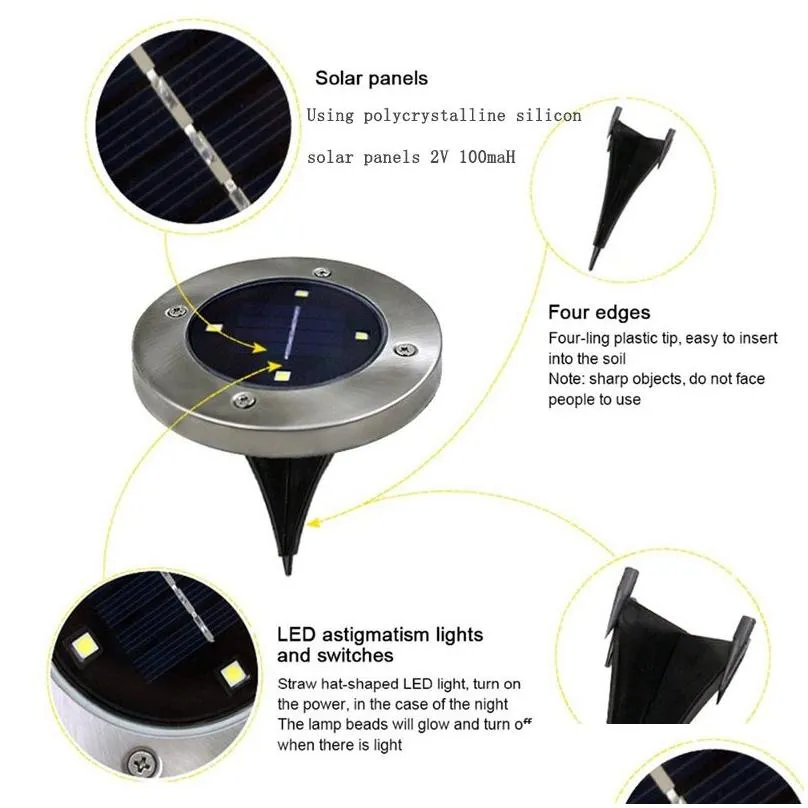 Solar Powered Ground Lights 4LED Solar Path Lamp Garden Pathway Outdoor In-Ground Lights for Yard Driveway Lawn Road