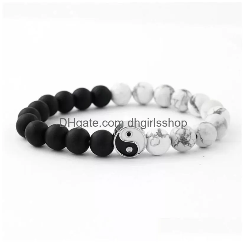 female strand bracelet classic natural stone white and black yin yang beaded bracelets for men women friend