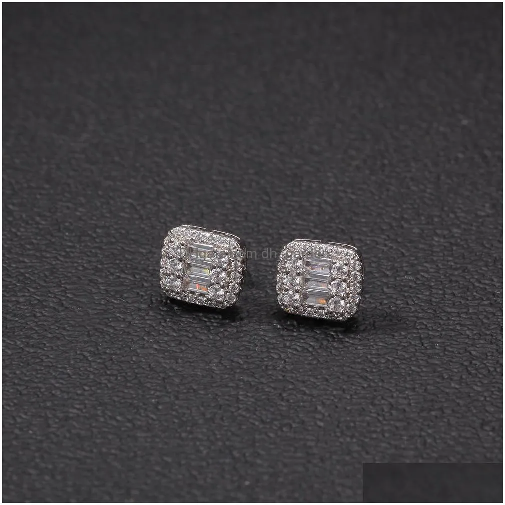 hip hop stud earrings jewelry fashion mens square gold silver high quality zircon earring