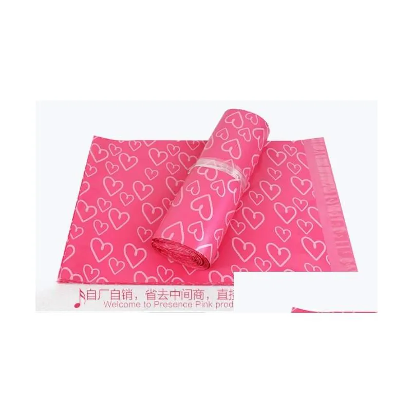wholesale 100pcs/lot Pink Poly PE Mailer Express Bag 28*42cm Mail Bags love heart Envelope Self-Seal Plastic bags for Jewelry girls`