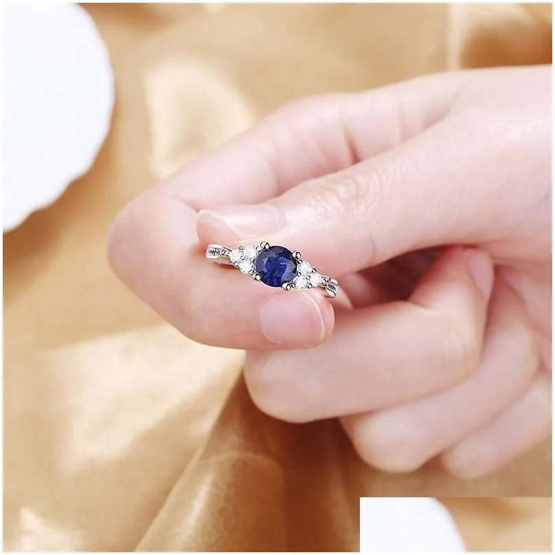 Fashion Big Blue Stone Ring Charm Jewelry Women CZ Wedding Promise Engagement Ladies Accessories Gifts