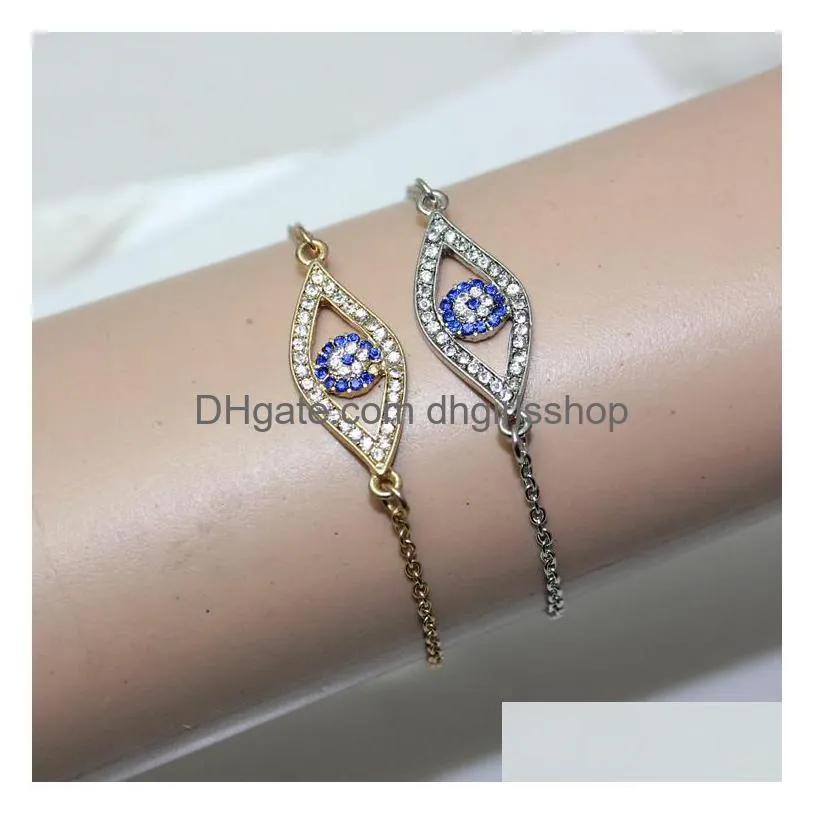 trendy turkish gold evil eye bracelet pave sliver color chain bracelets adjustable female party jewelry