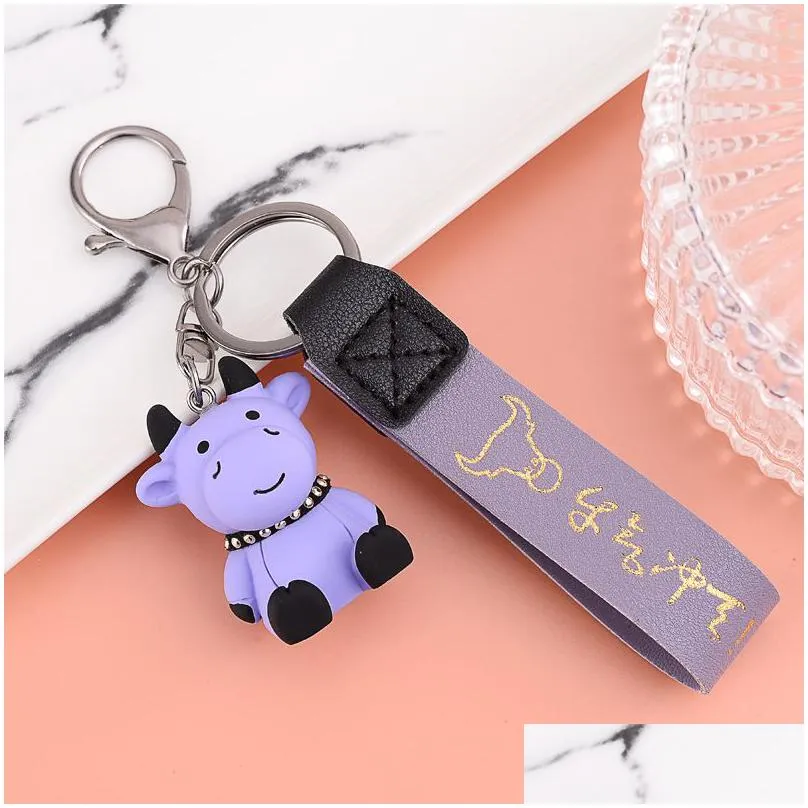 creative resin animal cow keychains personality cartoon cute car key chain ring bag pendant 5 stlyes