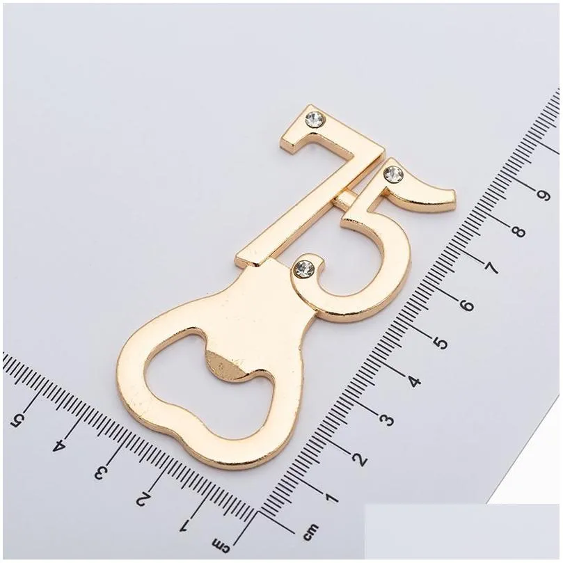 50PCS Golden 75 Bottle Opener 75th Anniversary Keepsake 75th Birthday Gift Event Giveaway Table Decors Guest Favors DH9487