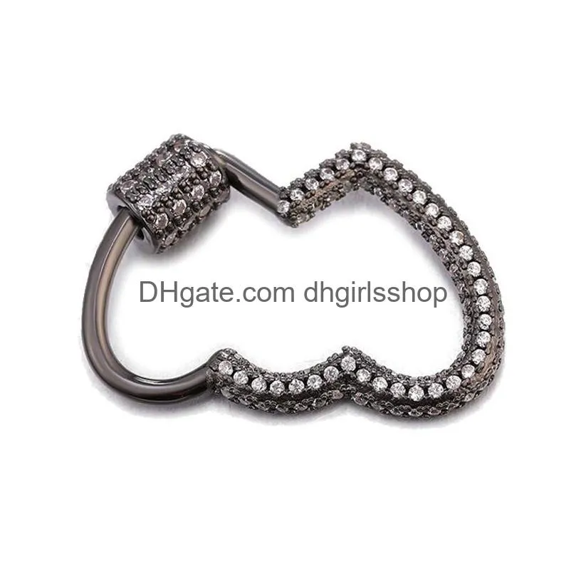 riversr cz micro pave screw clasps accessories white pink yellow gun black double heart shape copper zircon pendant connectors diy