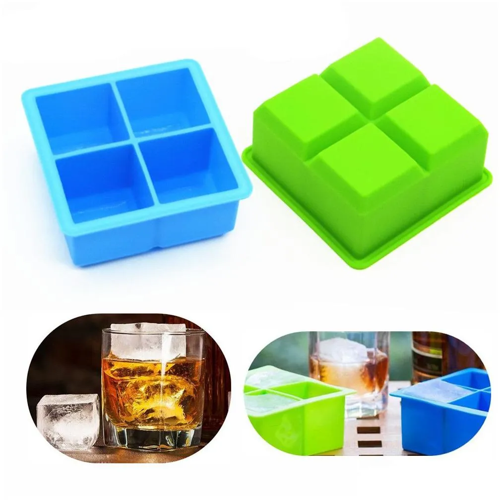 Bar Tools Silicone Ice Square Moulds with Dust-proof Cover Ice Tray Large Capacity Square Ice Cube Mold Mix Colors DH986