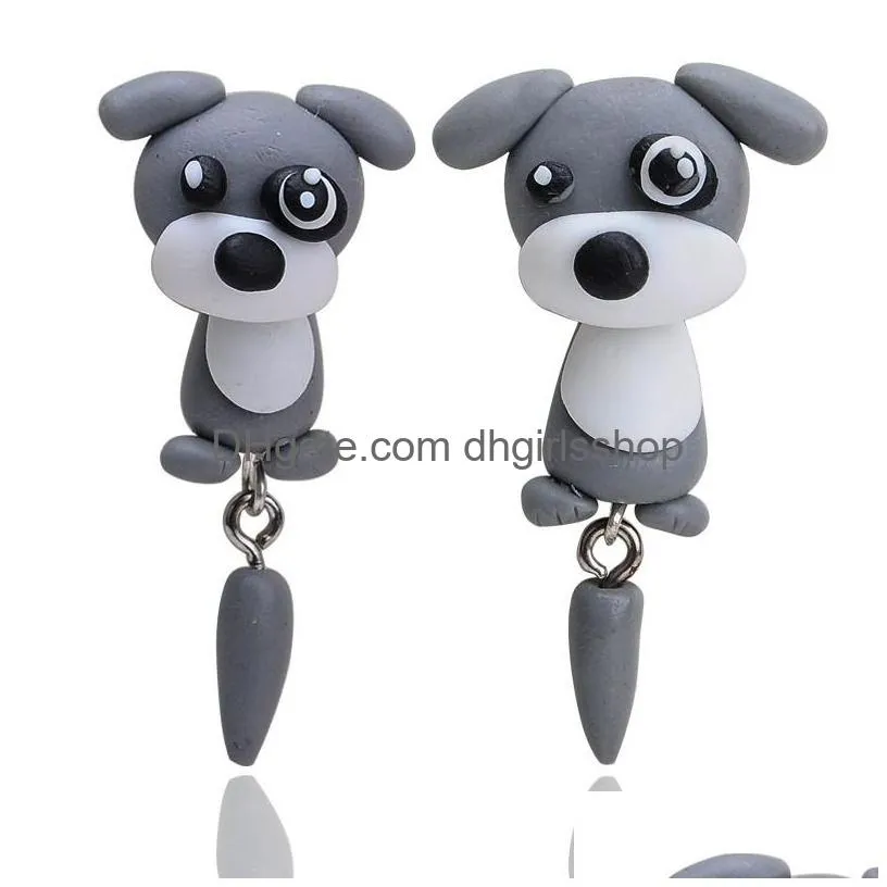 cute animal earrings for women hanging 3d cartoon lovely dog stud earring flower polymer clay girls jewelry