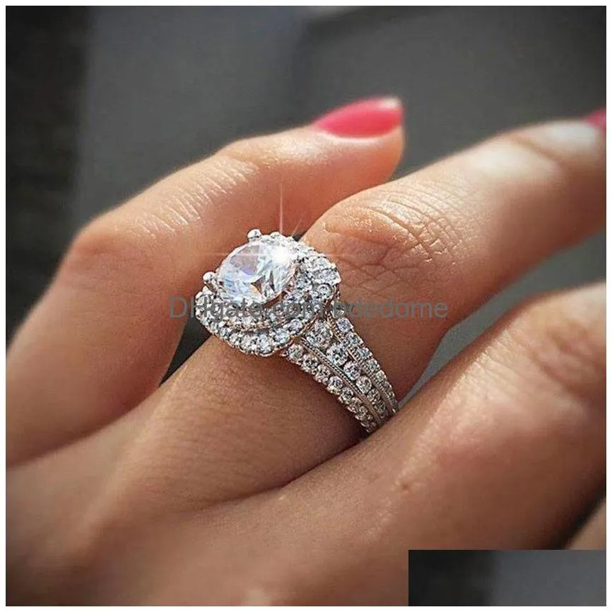 zircon cubic diamond wedding rings for women fashion jewelry round gemstone zircon engagement ring band finger ring for women