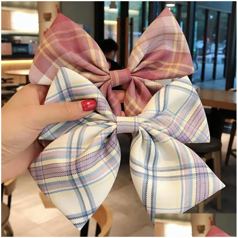 ins net red big bow plaid barrettes hairpin girl fashion hairband hair accessories multicolor lattice fabric headdress ponytail