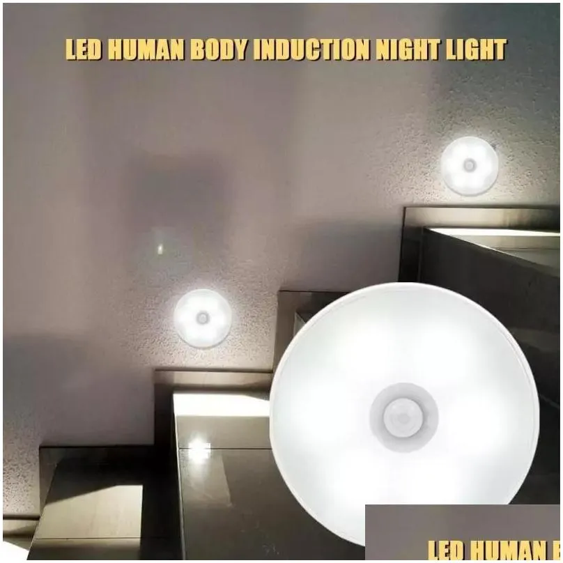 6 LED PIR Motion Sensor Night Light Auto On/Off for Bedroom Stairs Cabinet Wardrobe Wireless USB Rechargeable Wall Lamp