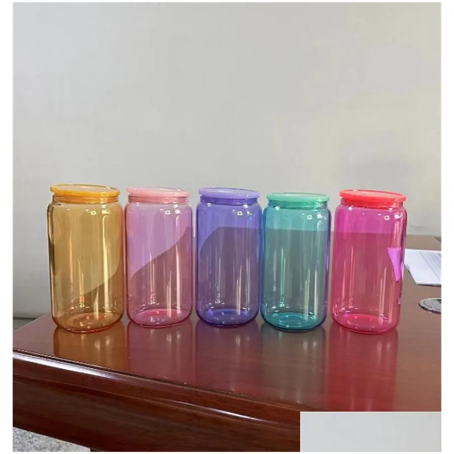 16oz Colorful Sublimation Glass Tumblers In Bulk Cheap With Plastic Lid  Blank Mason Jar For Cola, Beer, Food Cans Set Of 5 From Bdellbeauty, $3.82