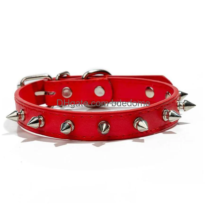 rivet nail avoid bite dog collar candy colors pu leather leash collars pet puppy supplies red blue black blue