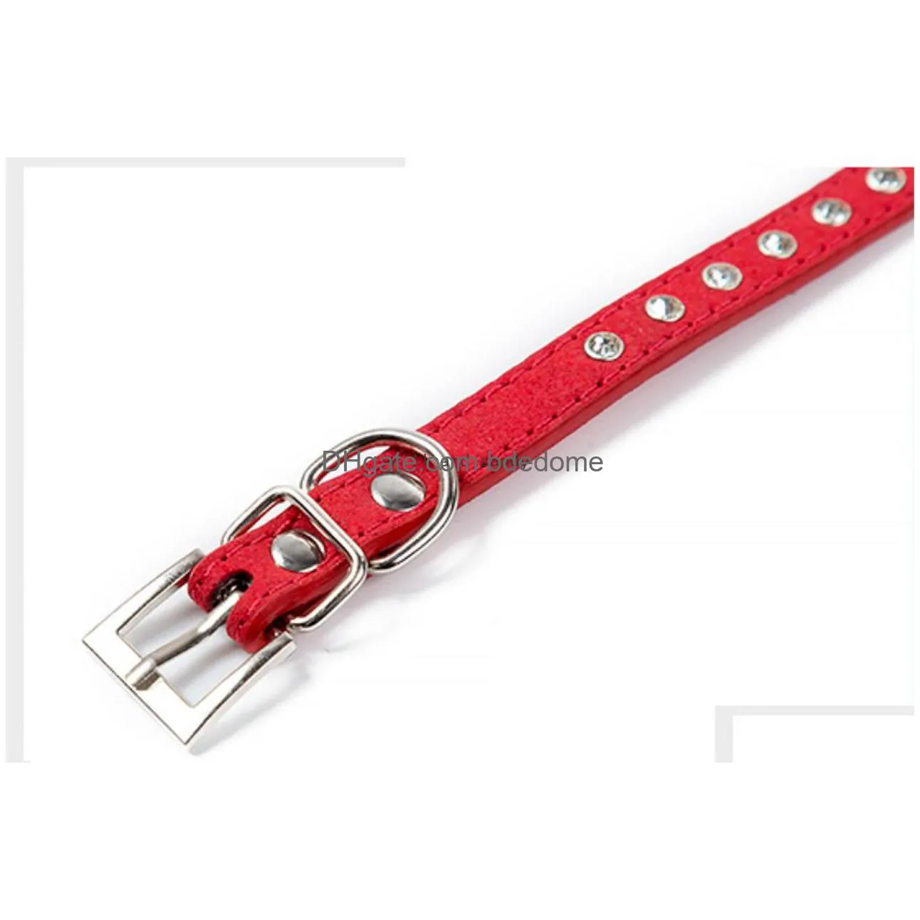 fashion crystal diamond pet dog cat collar neck metal pin buckle adjustable puppy leash collars supplies red black pink