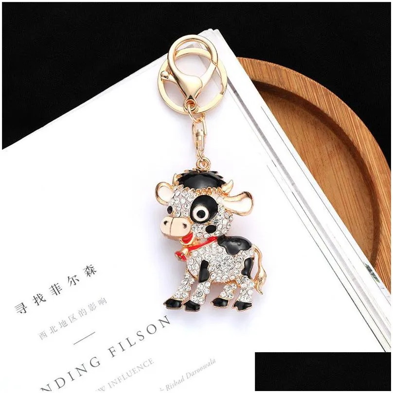 jewelry rhinestone crystal lovely cow keychain keyring for car handbag key holder wholesale 8 styles
