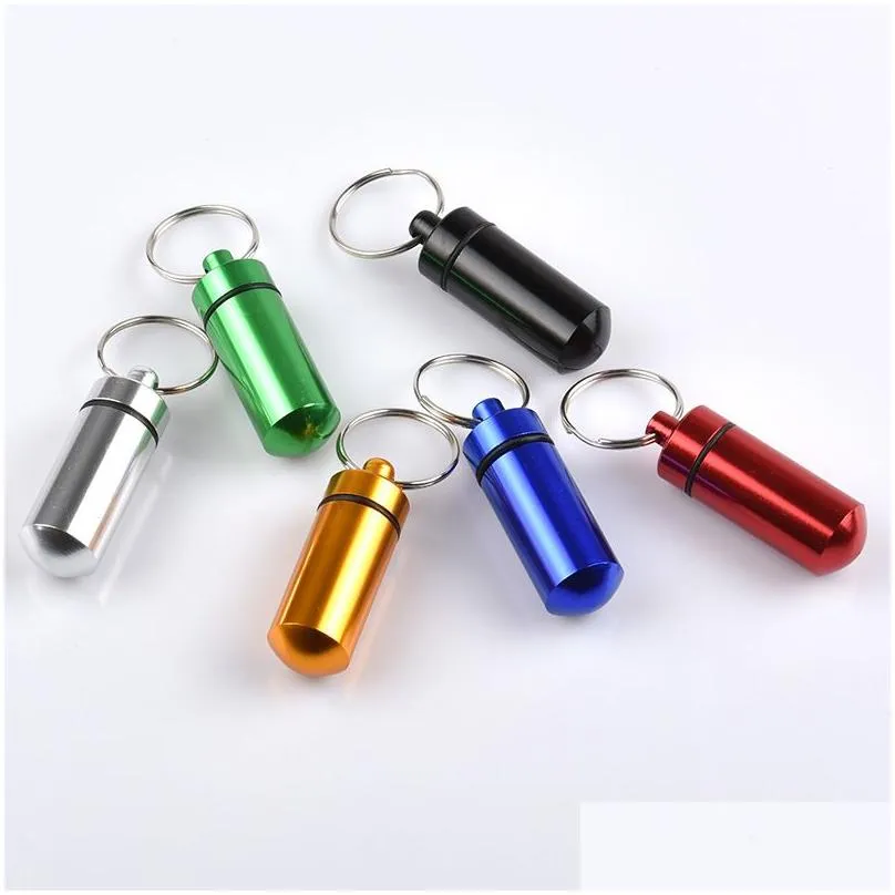 travel aluminum alloy waterproof pill box case keyring key chain medicine storage organizer bottle holder container keychain dbc