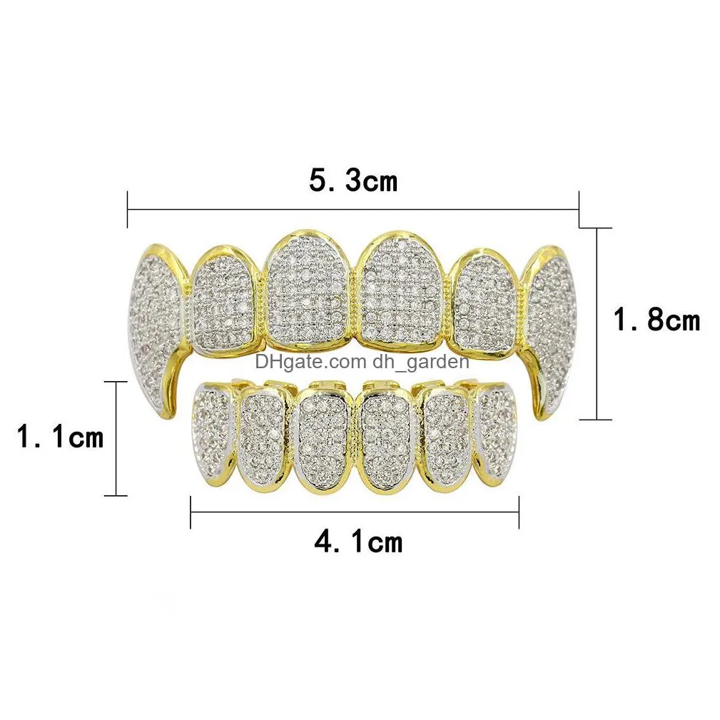 hip hop jewelry mens grills 18k gold plated all iced out diamond grillz teeth bling shiny rock punk rapper