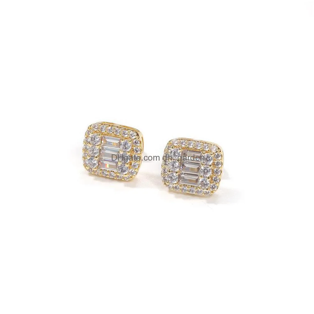 hip hop stud earrings jewelry fashion mens square gold silver high quality zircon earring