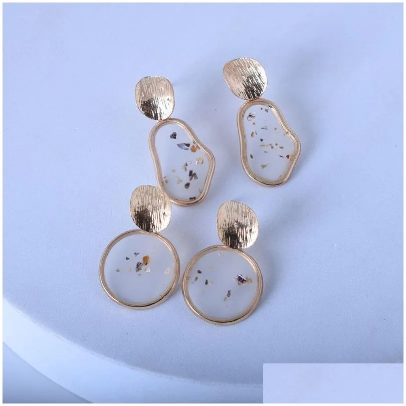 New Creative Retro Alloy Transparent Inlaid Broken Shell Dangle Earrings Geometric Irregular Female Personality Fashion Ear Jewelry