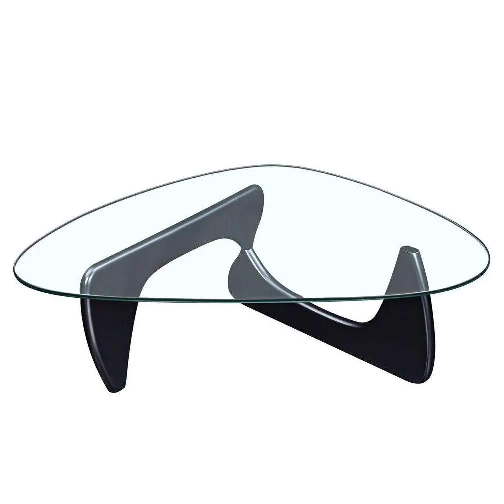 black coffee table triangle glass solid wood base fit living room