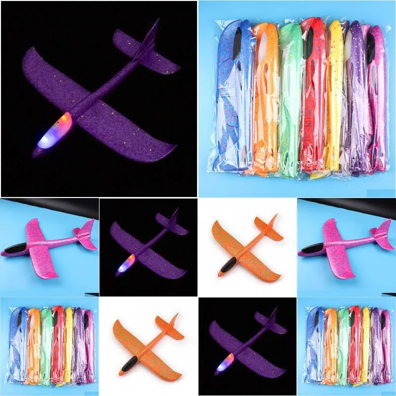 DIY Hand Throw LED Lighting Up Flying Glider Plane Toys Foam Airplane Model Outdoor Games Flash Luminous Toys For Children DH9787