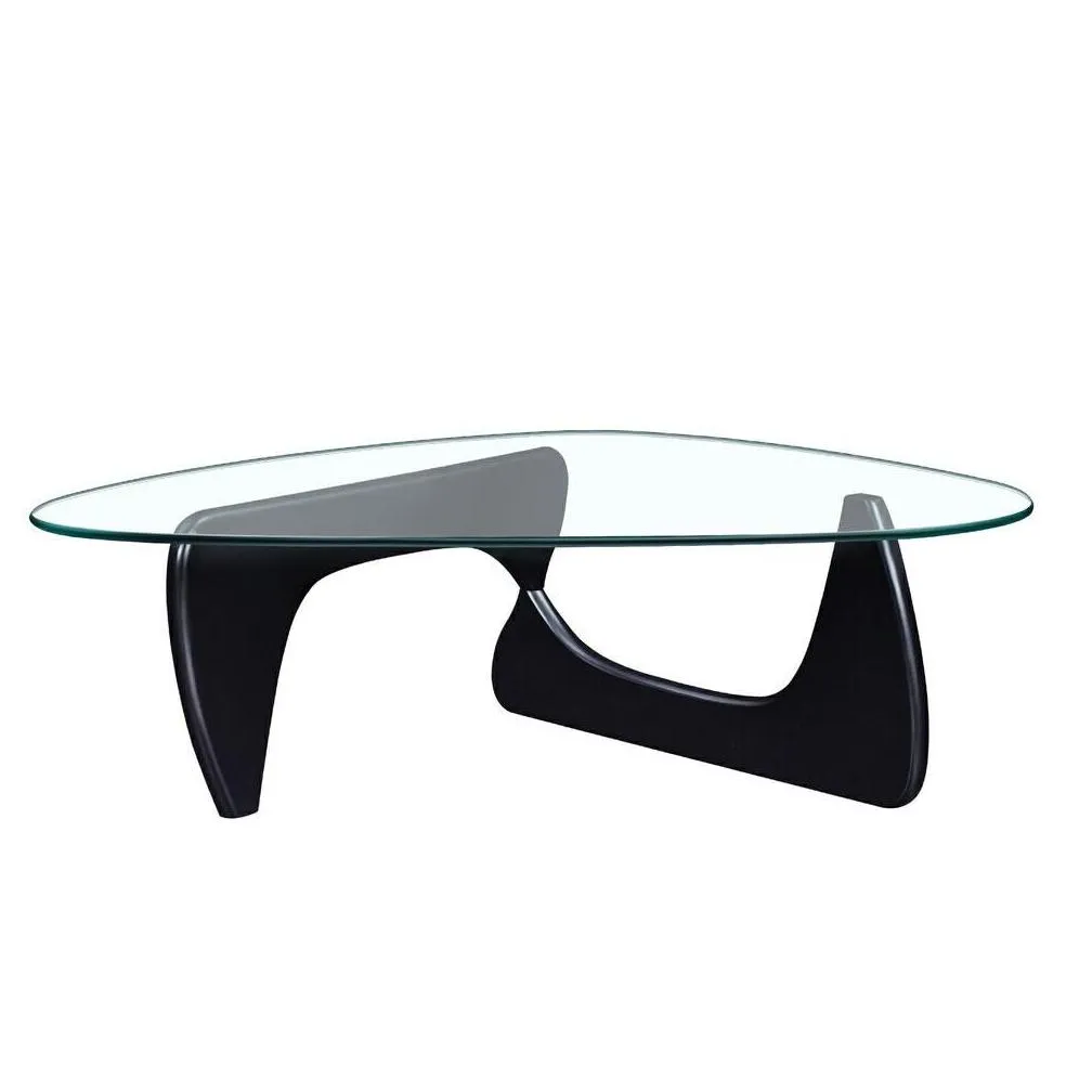 black coffee table triangle glass solid wood base fit living room