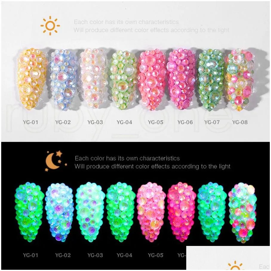 Luminous 3D Crystal Nails Art Rhinestone Flatback Glass Nail art Decoration 3D Glitter Diamond Drill Makeup Tools RRA2078