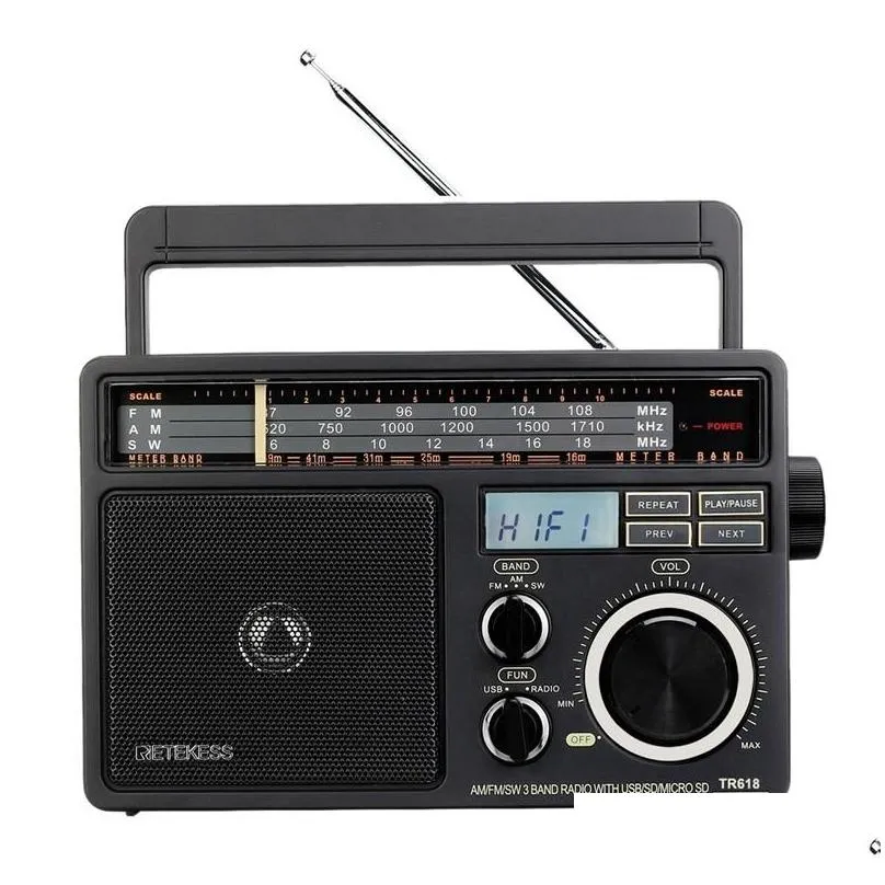 TR618 Portable Full-Band Radio FM/AM/SW Radio USB TF Card Supports Mp3 with Speaker(US Plug)