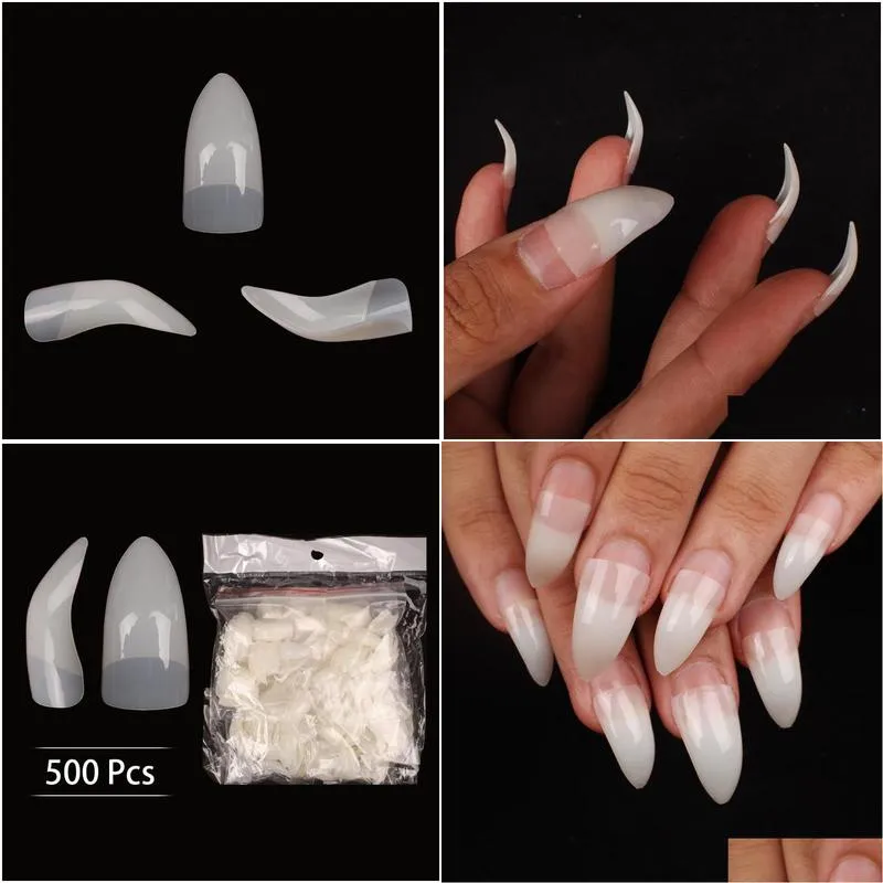 False Nails 500PCS Curved Fake Nail Natural Half Cover Acrylic Suitable For Professional Salon Or Home Use Press On ABS