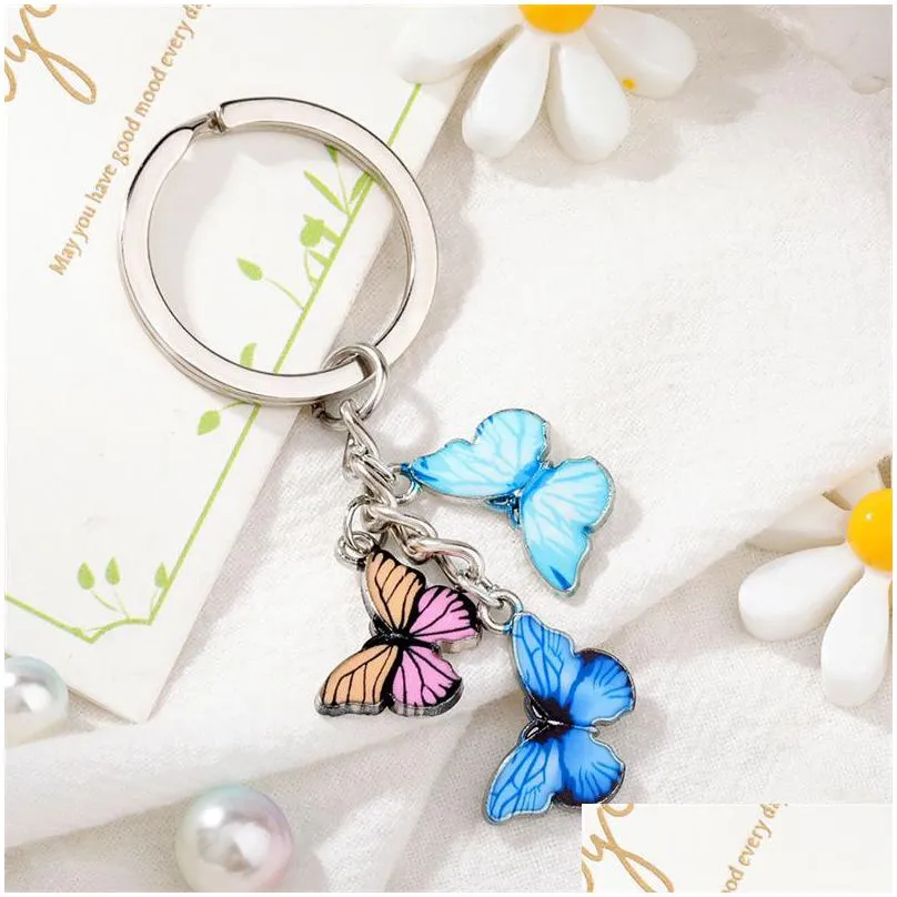 dhl colorful enamel butterfly keychain insects car key rings women bag accessories jewelry gifts creative backpack small pendant