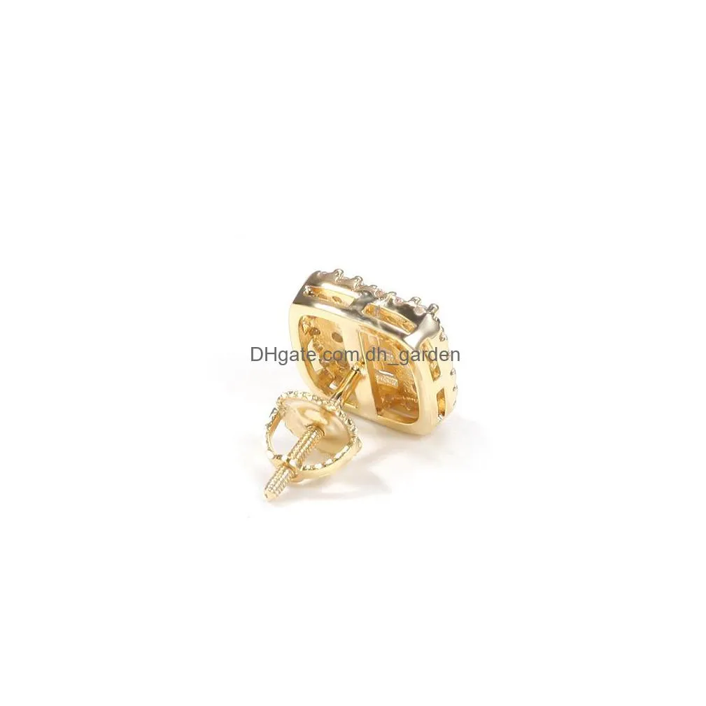 hip hop stud earrings jewelry fashion mens square gold silver high quality zircon earring