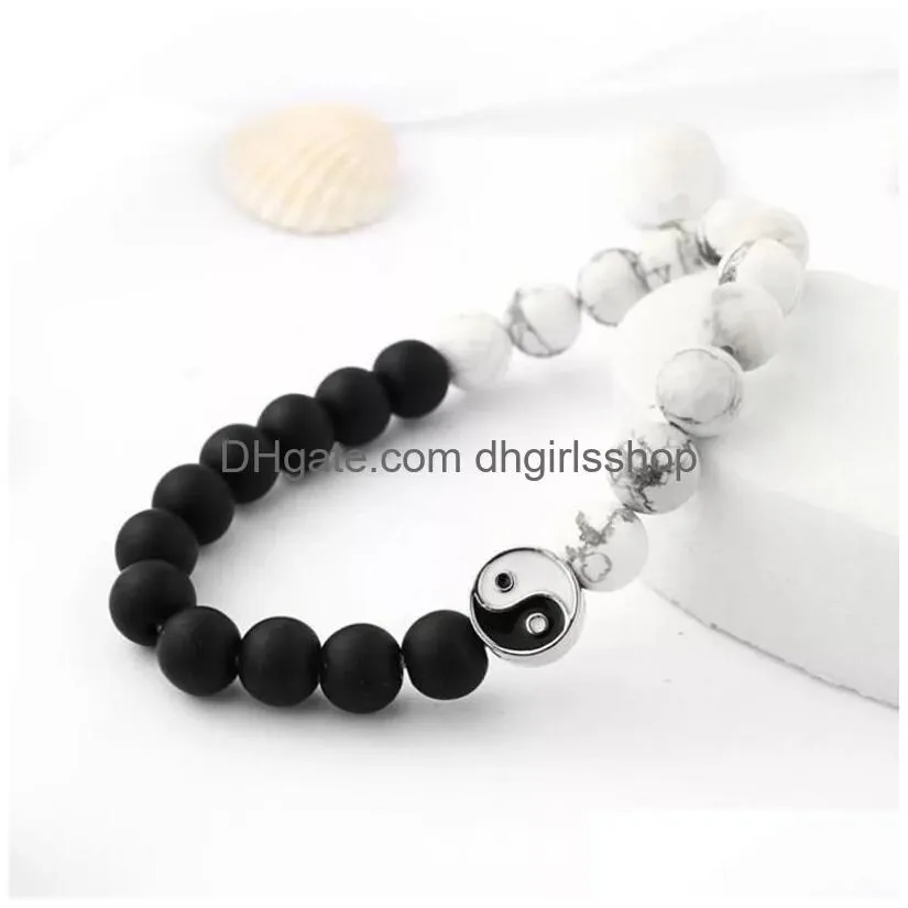 female strand bracelet classic natural stone white and black yin yang beaded bracelets for men women friend