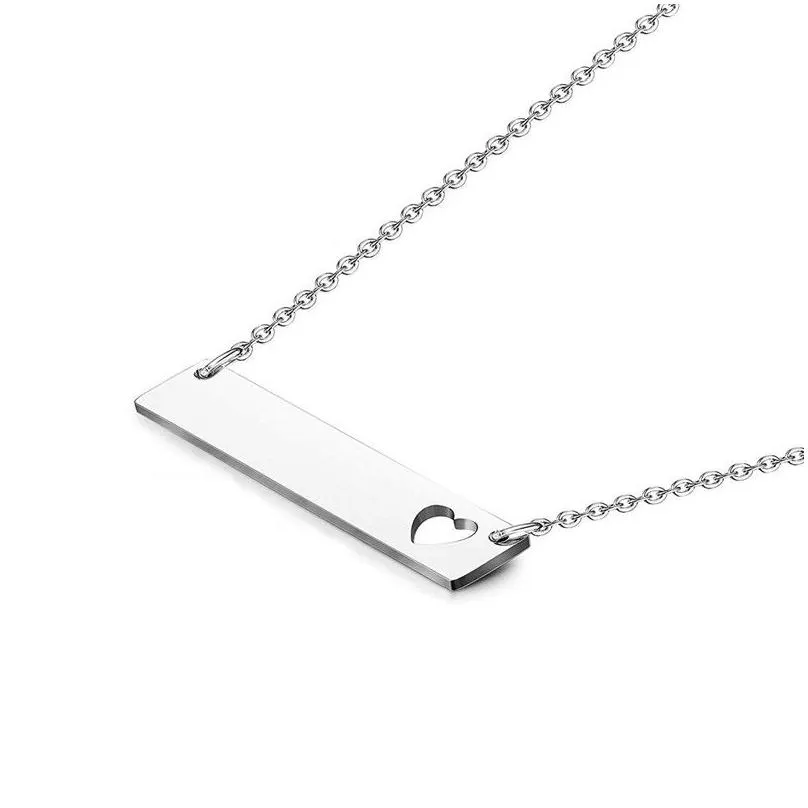 Love Heart Necklace Fashion Gold Solid Blank Bar Pendant Stainless Steel Necklaces For Buyer Own Engraving Jewelry DIY