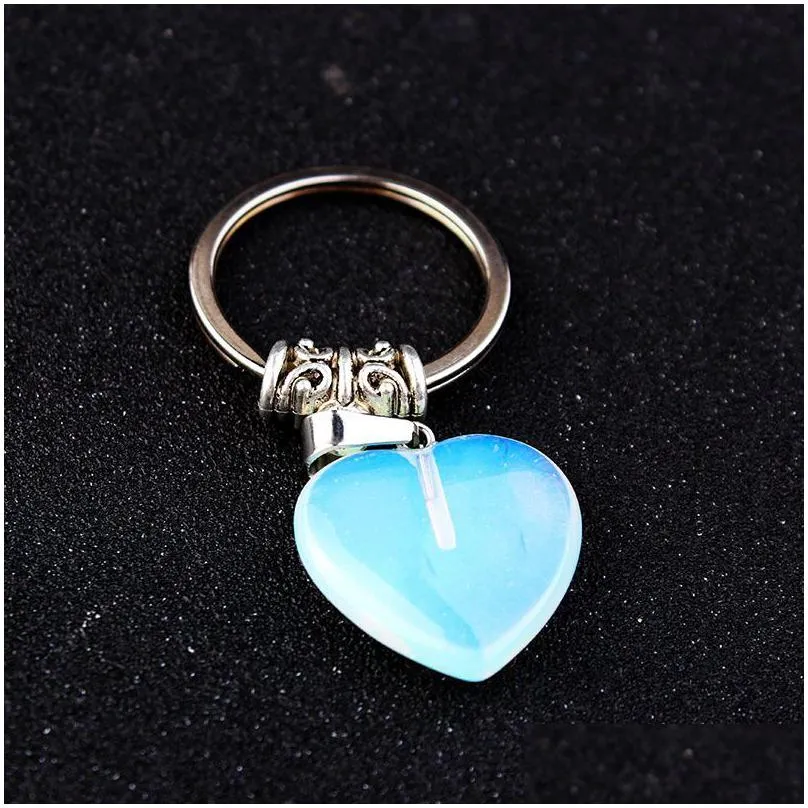 natural stone quartz heart shape pendants key rings for women girls gift fashion jewelry accessories