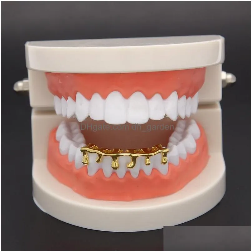 gold plated teeth grillz volcanic lava drip grills high quality mens hip hop jewelry