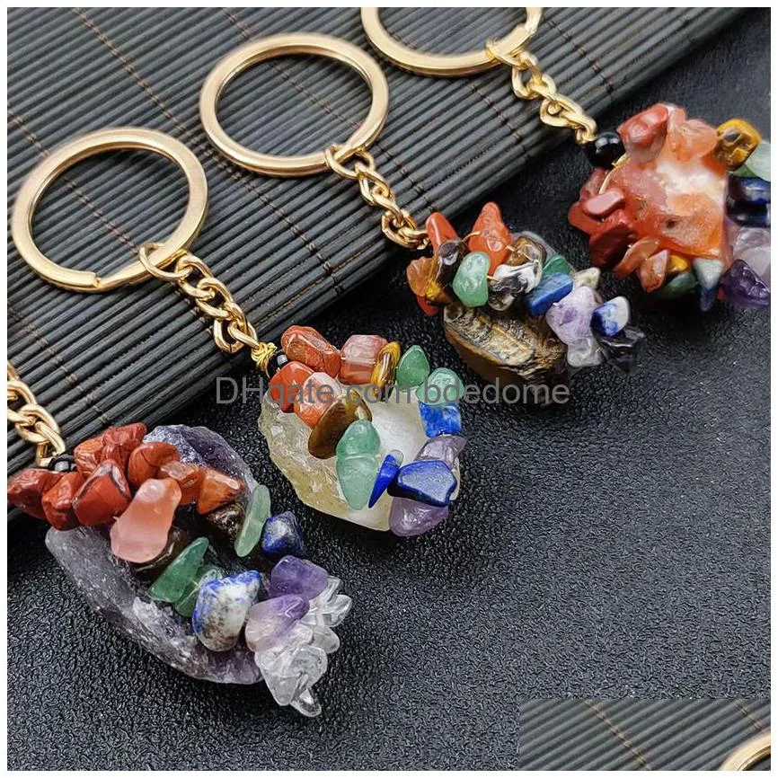 irregular folk crafts gemstone natural stone key ring quartz rough raw amethyst tiger eye crystal keychain agate meditation pendant hangbag hangs fashion