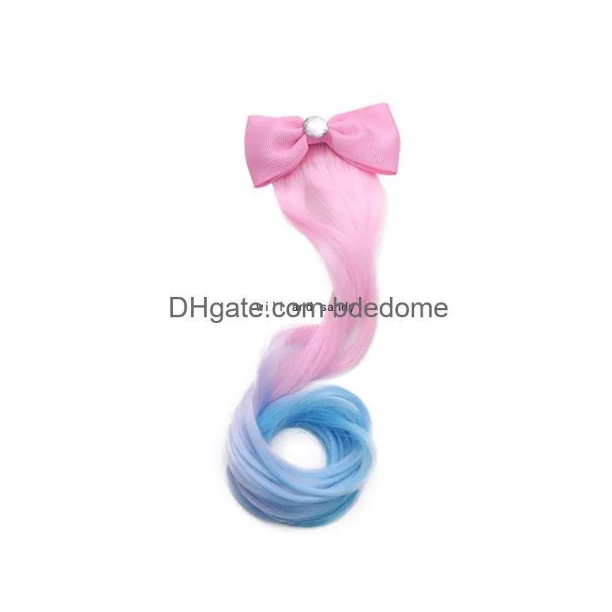 girls children colorful bow knot hairpiece hair clips barrettes wig hairs extension bobby pin clasp birthday cosplay hair jewelry will and sandy red purple