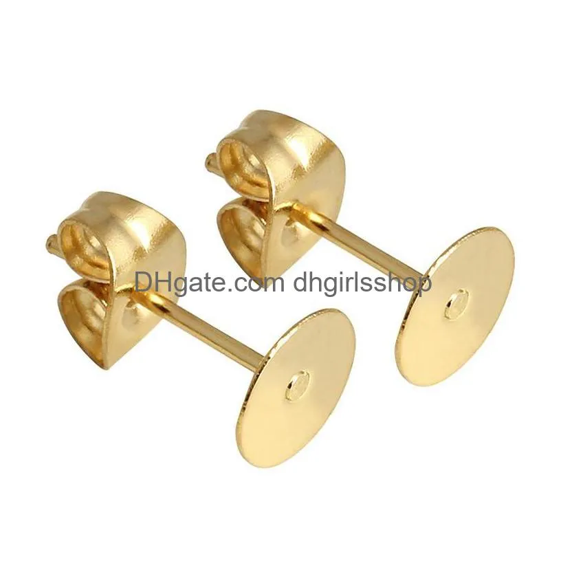 gold plated flat bottom ear pin ear studs diy earrings supplies jewelry findings set copper material accessories