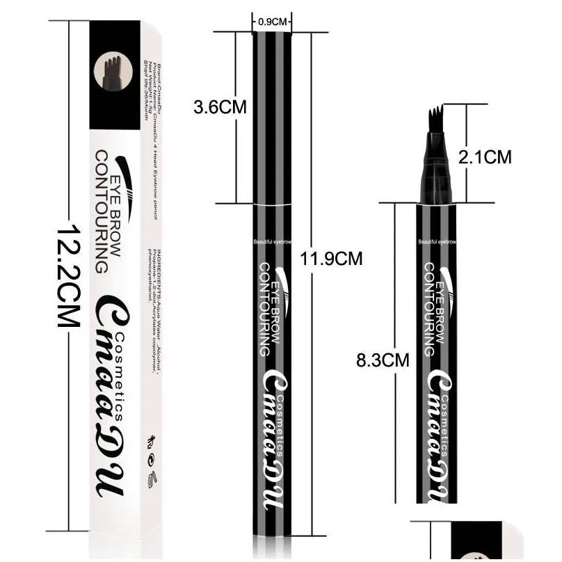 CmaaDu different eyebrow shapes Quad Fork Eyebrow Pencil Wholesale 3 Color Eye Brow Pen Waterproof Long Last Makeup Pens