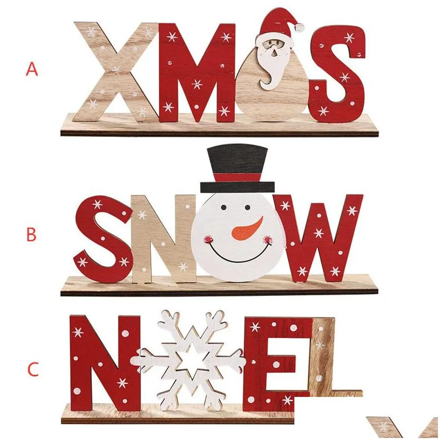 New Christmas Wooden Letter Decorations Santa Claus Printed Desktop Ornaments Plywood Home Decors Ornaments A07