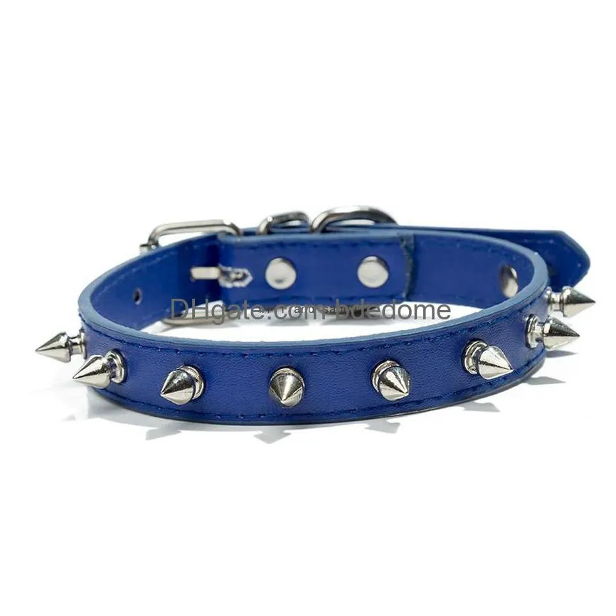 rivet nail avoid bite dog collar candy colors pu leather leash collars pet puppy supplies red blue black blue