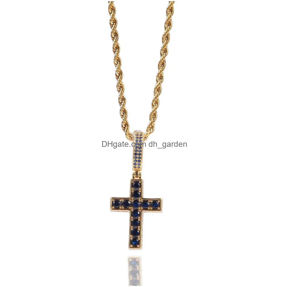 double sided cross necklace fashion mens gold necklaces hip hop iced out cross pendant necklaces jewelry