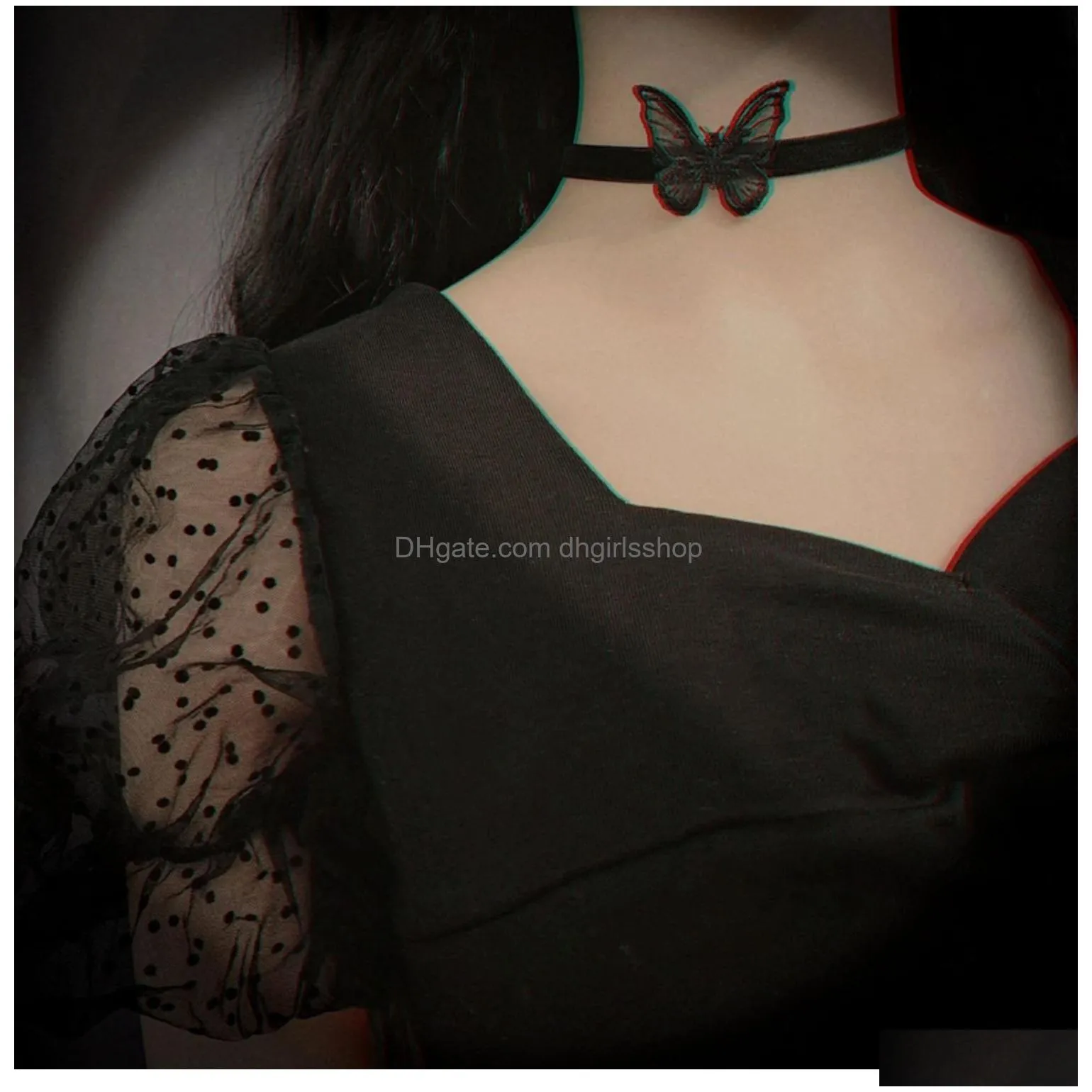 playful cute girl black velvet lace butterfly choker skirt student clavicle neck chain fairy jewelry women necklace gift