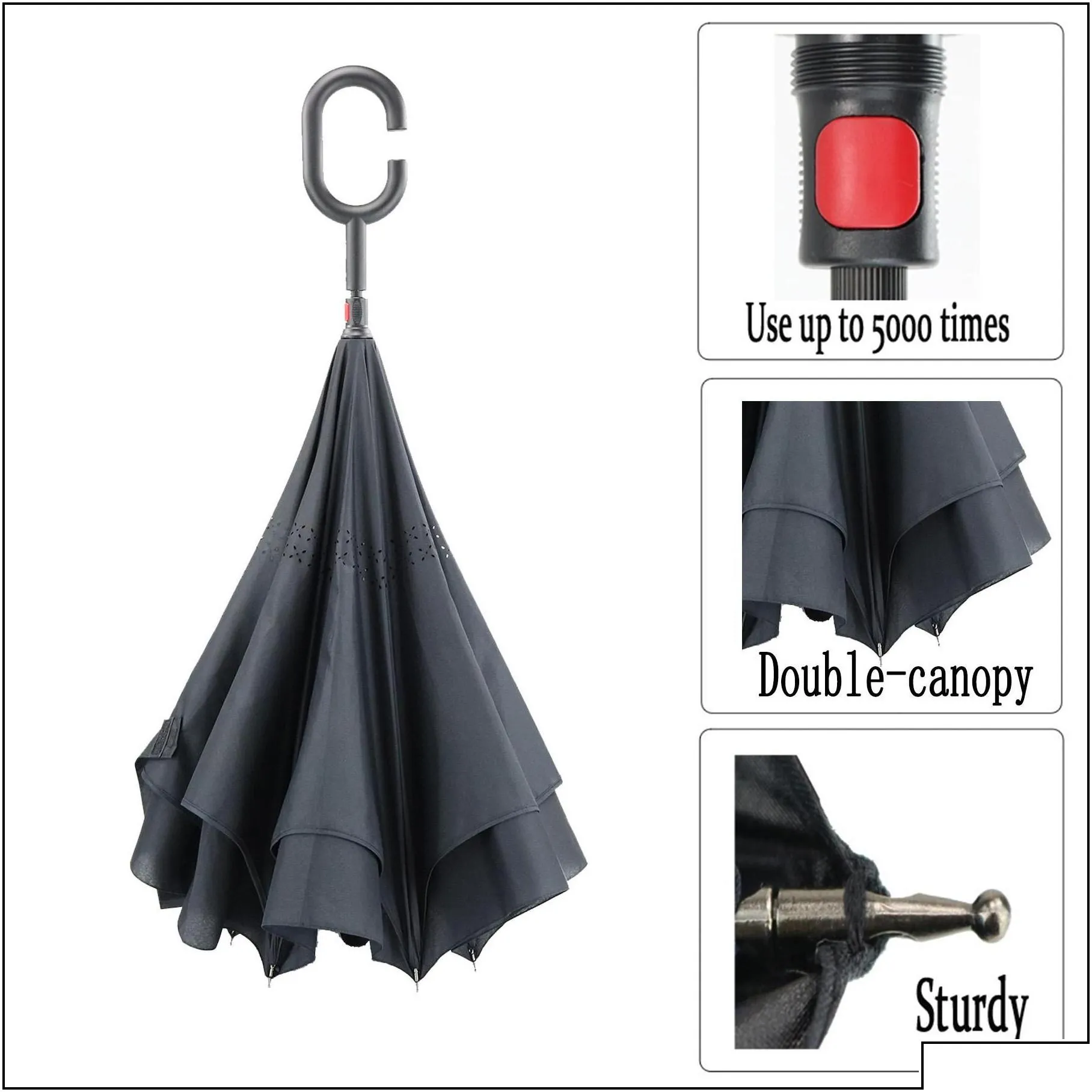 On-Course Umbrella Antirebound Double Layer Inverted With Cshaped Handle Drop Delivery Sports Outdoors Golf Dhba1