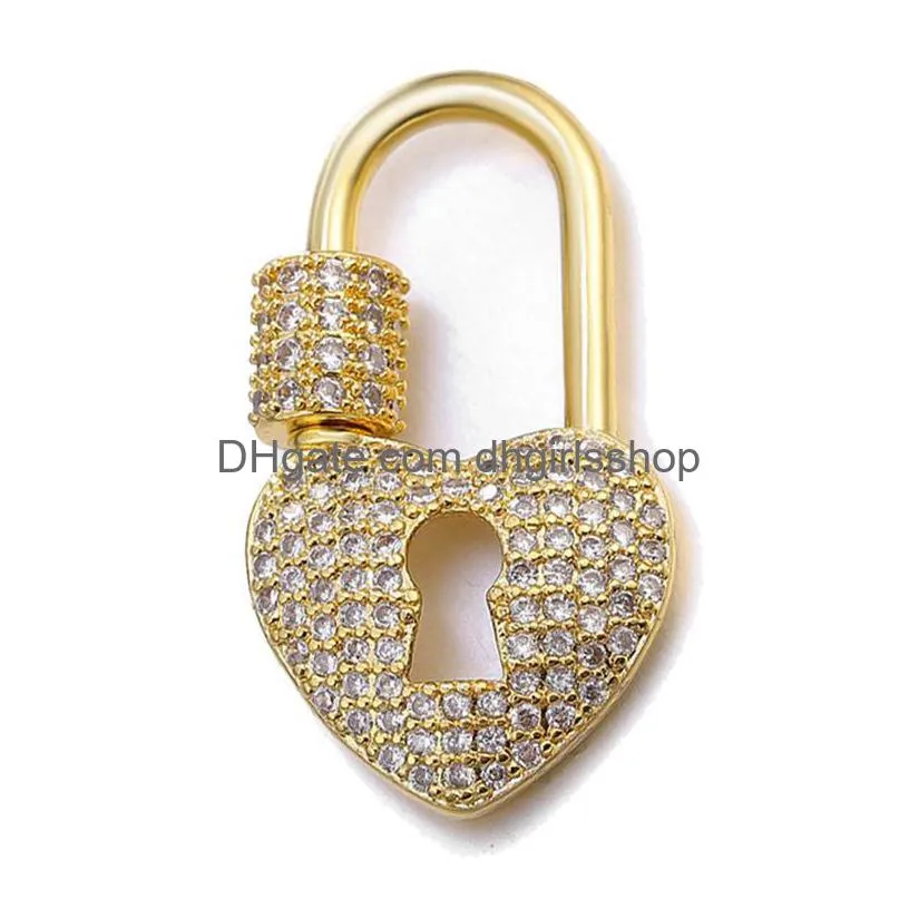 riversr cz micro pave screw clasps white pink yellow gun black lock shape copper zircon pendant connectors diy jewelry findings